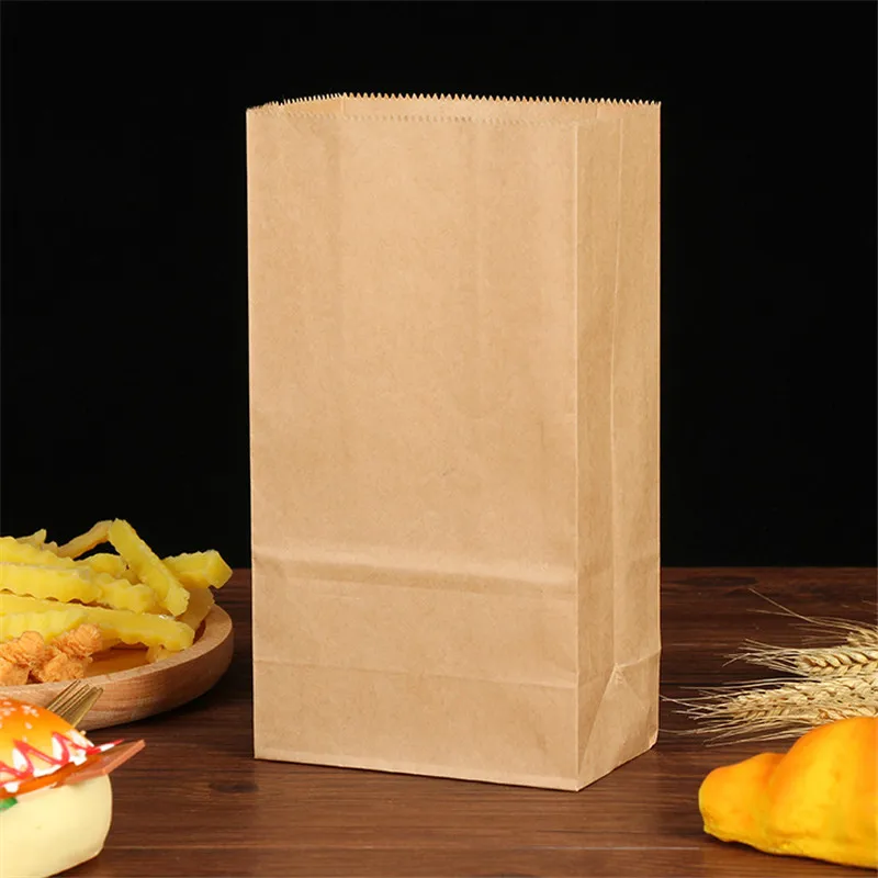 50Pcs 18*9*5cm Brown Kraft Paper Bread bags Cookie Snack Baking Packag Gift Bags Packing Biscuits Food Takeout Eco-friendly Bag