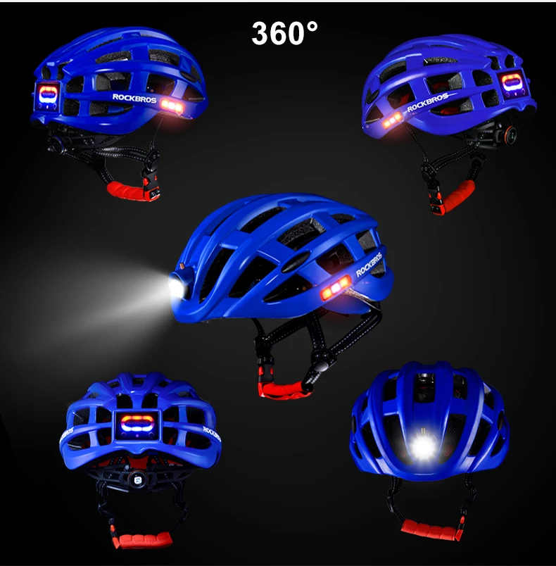 ROCKBROS Bike Headlamp Night Cycling Helmet With Glowing Headlight Warning Light MTB Bicycle Helmet Rechargeable Sport SafetyCap