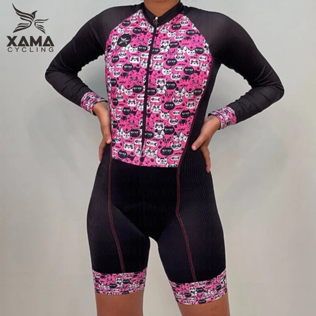 Xama Cycling Long Sleeve Jumpsuit Macaquinho De Ciclismo Manga Longa Roupas Femininas Gel Pad Ride Wear Lycra Fabric Quick Dry