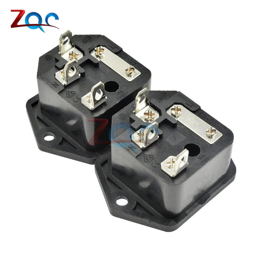 AC-03 3 PIN IEC320 C14 Male Power Cord Inlet AC Power Socket Receptacle Connector With Fuse Holder interface 250V 10A