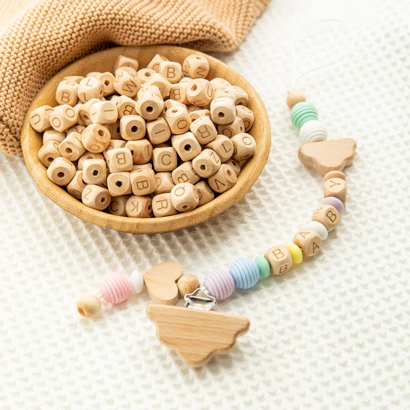 NEW 1PC Baby Wooden Pacifier Chain Clip Customizable Silicone Wooden Teether Bpa Free Personalized Baby Wooden Teething Ring Toy