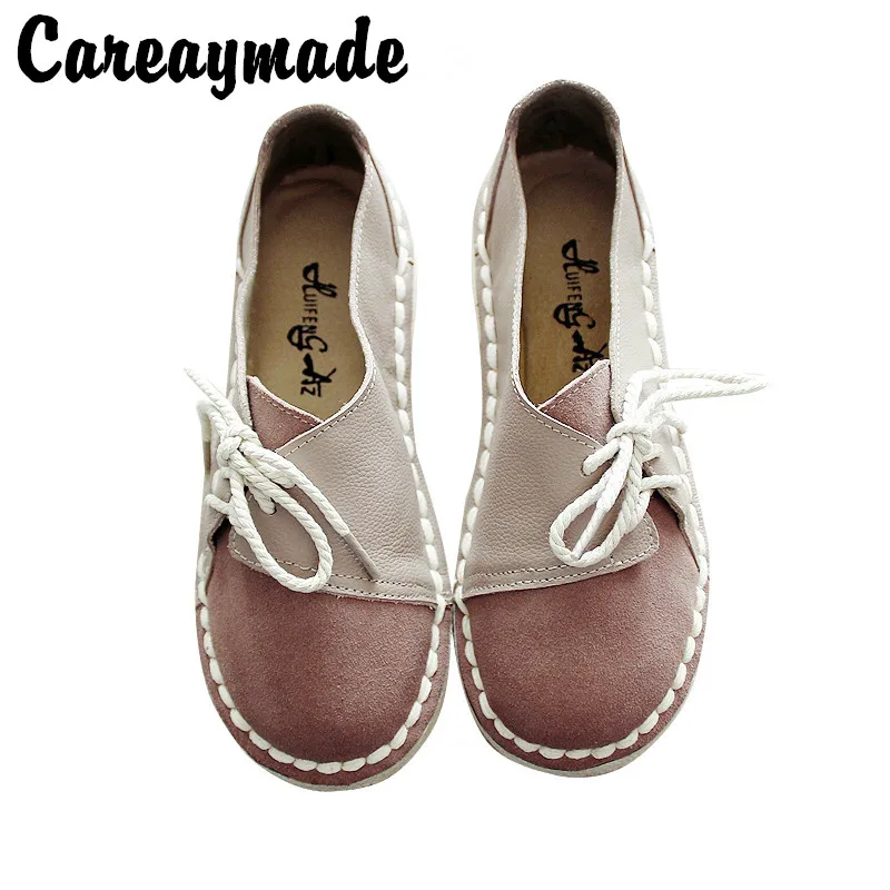 Careaymade-Hot,New style homemade handmade genuine leather women\'s shoes,retro art round head soft bottom flat shoes,3 colors