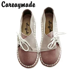 Careaymade-Hot,New style homemade handmade genuine leather women's shoes,retro art round head soft bottom flat shoes,3 colors