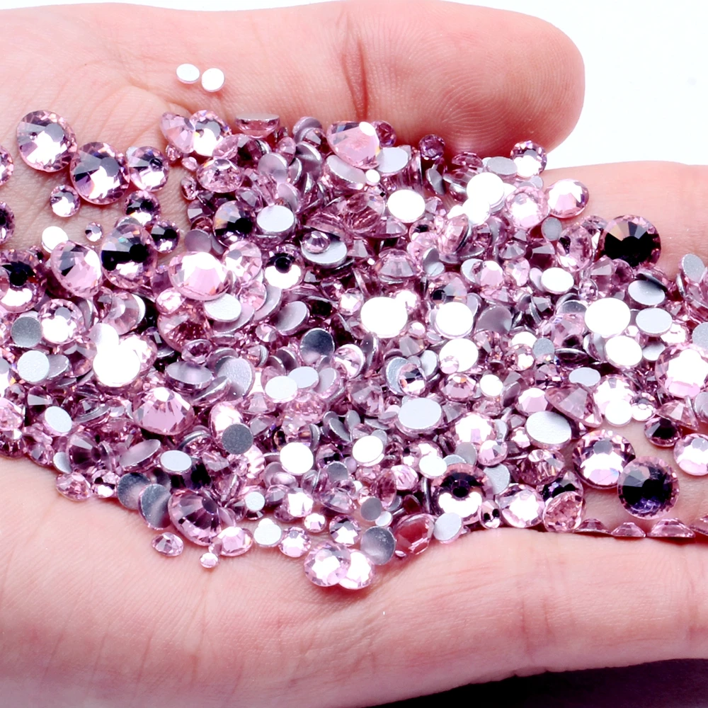 

Light Rose Non Hotfix Crystal Rhinestones SS3-SS34 And Mixed Size Flatback Glue On Strass Stones DIY Clothes Bags Shoes Supplies