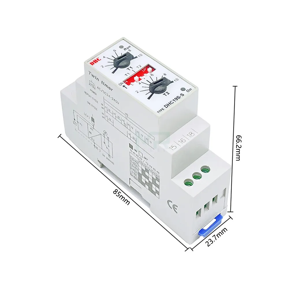 DHC19S-S Double Set Repeat Cycle DIN Rail Mouting Time Relay AC/DC24-240V Input Timer