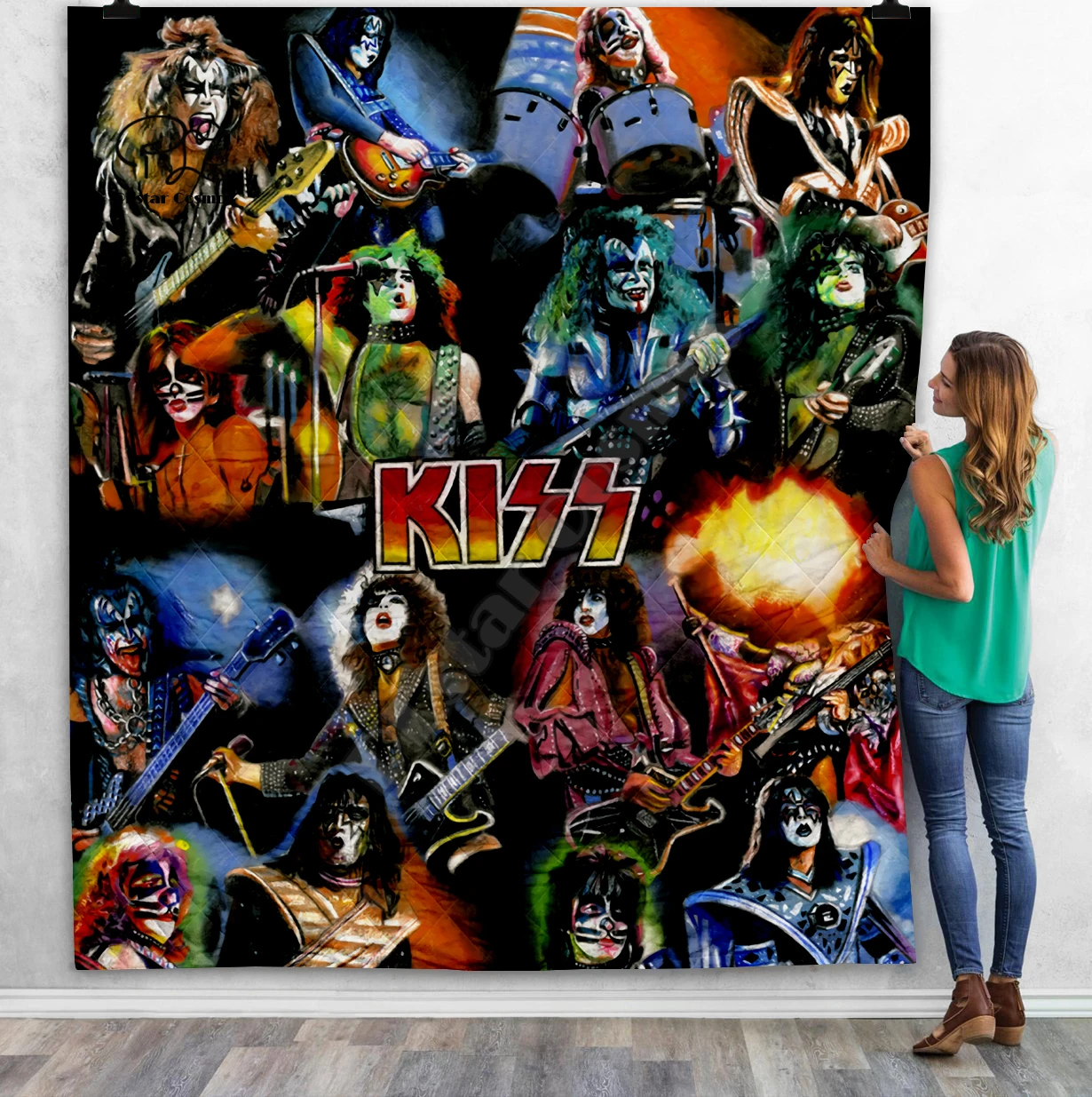 

KISS Rock&Roll All Nite Party 3D Quilt Blanket For Kids Adult Bedding Throw Soft Warm Thin Blanket With Cotton Quilt style-5