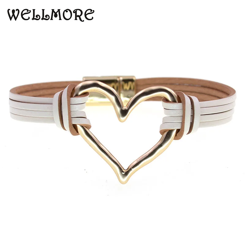 WELLMORE Simple heart bracelets leather bracelets for women charm magnet Bracelets & Bangles Female fashion Jewelry