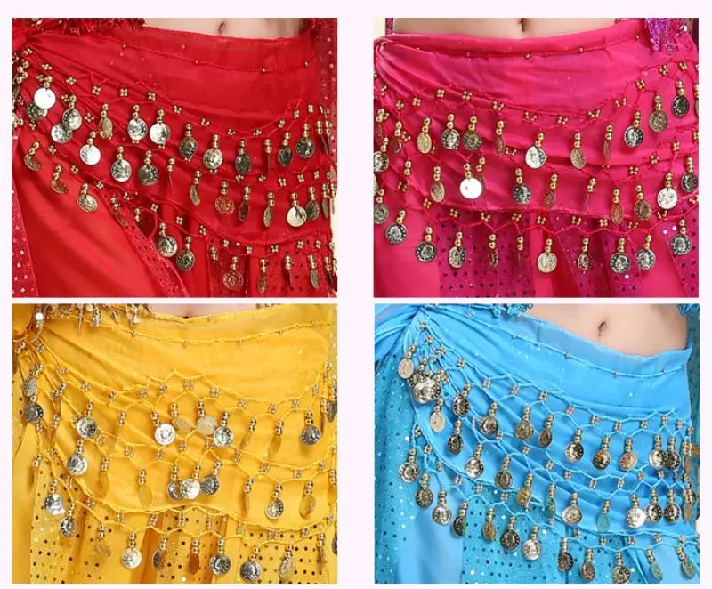 india belly dance hip scarf chiffon gold coin scarf show performance women caderin arabic dance belt