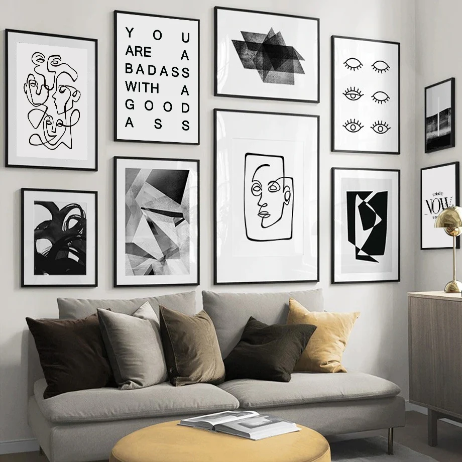 Abstract Geometry line Face Eye Quotes Nordic Poster Vintage Wall Art Print Canvas Painting Wall Pictures For Living Room Decor