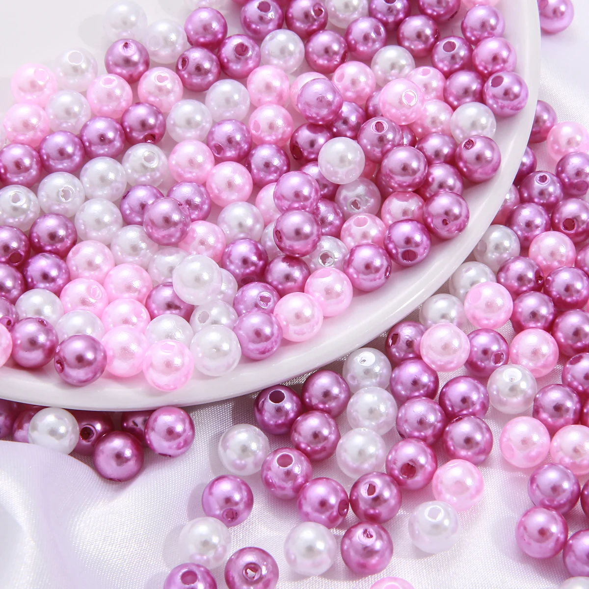 100Pcs/Pack 8mm Beads With Hole a Mix of Three Colors ABS Pearls Round Acrylic Imitation Pearl DIY For Jewelry Making Craft