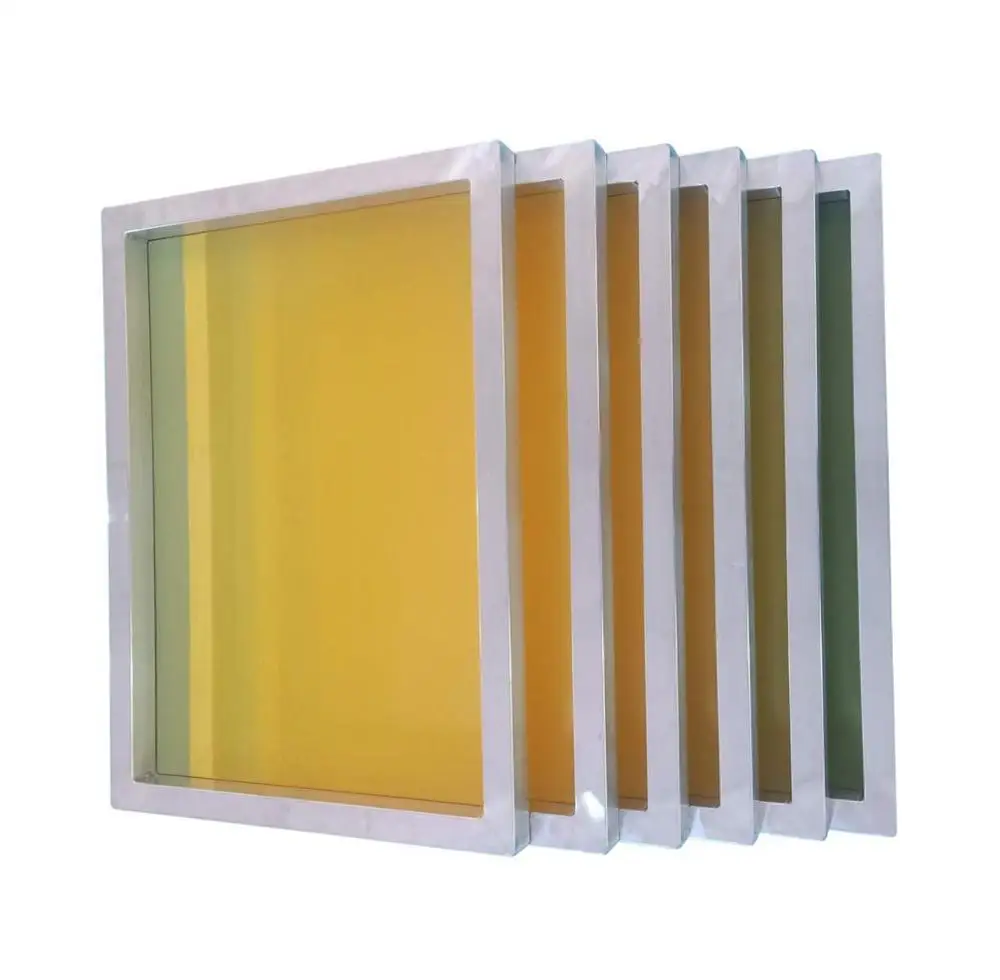 6 Pcs Silk Screen Printing Aluminium Frame Pre-Stretched 250M/300M/350M/380M/420M Yellow Mesh for Screen Printing Circuit Board