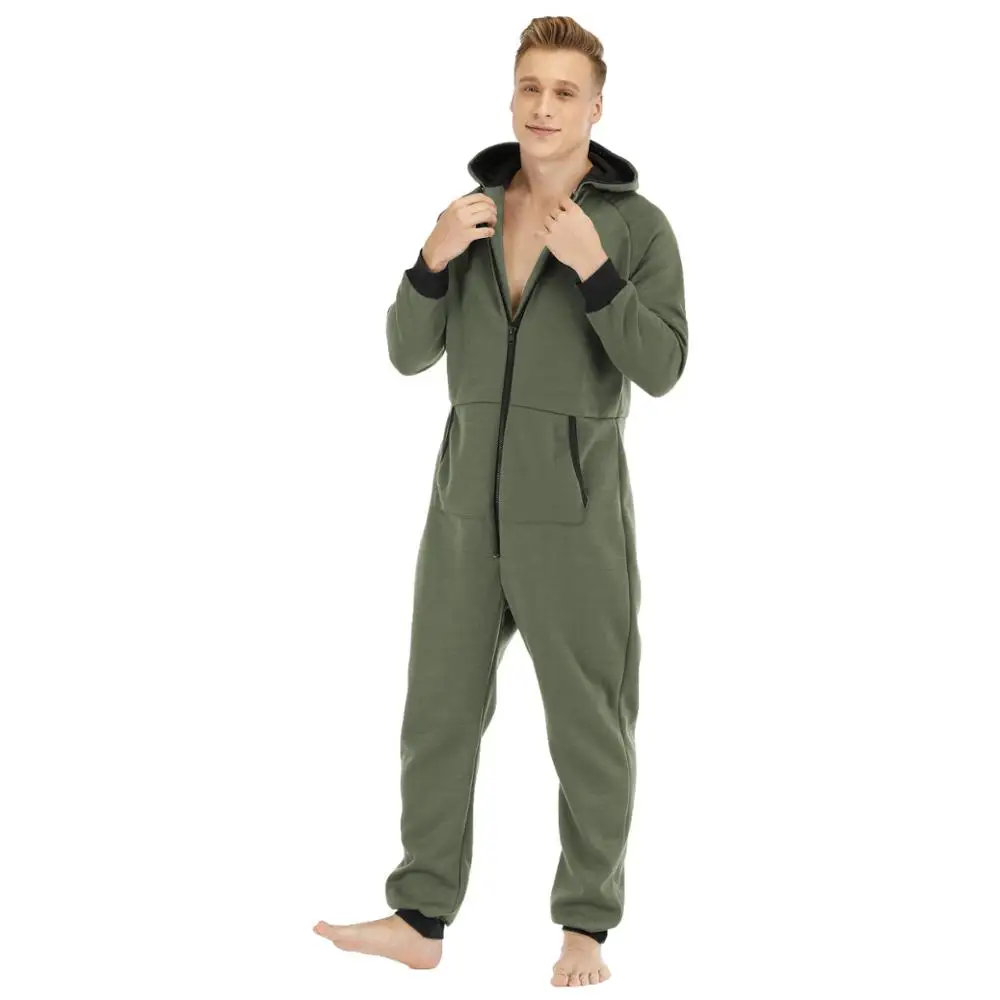 Men Autumn Warm Onesie Fluffy Sleep Lounge Adult Sleepwear One Piece Pyjamas Male Jumpsuits Hooded Onesies For Adult Men