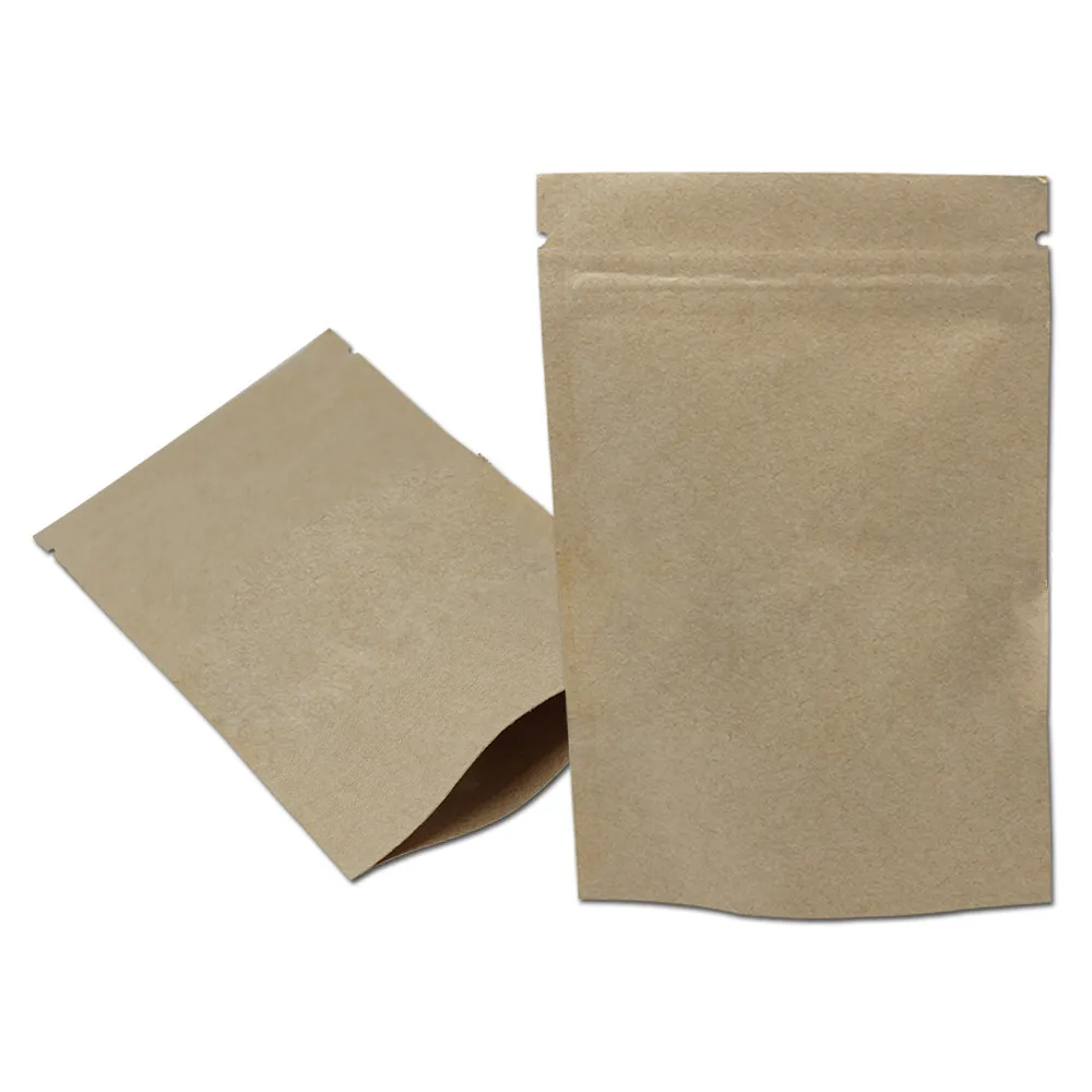 100Pcs Brown Kraft Paper Zip Lock Stand Up Bag Self Seal Reusable Food Storage Doypack Coffee Bean Candy Packaging Pouches