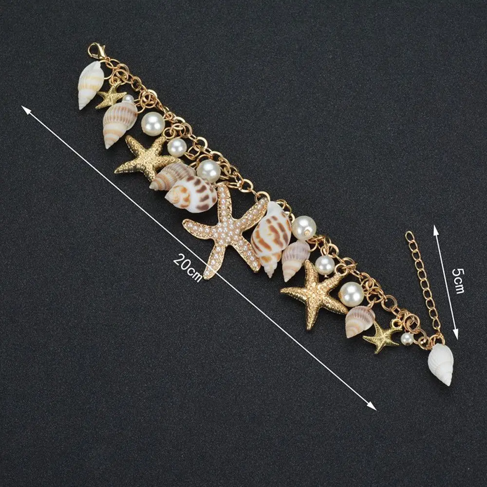 Starfish Sea Snail Earrings Necklace Bracelet Suit Pearl Shell Double Sautoir Charm Conch Seashell Drop Earring Jewelry Sets