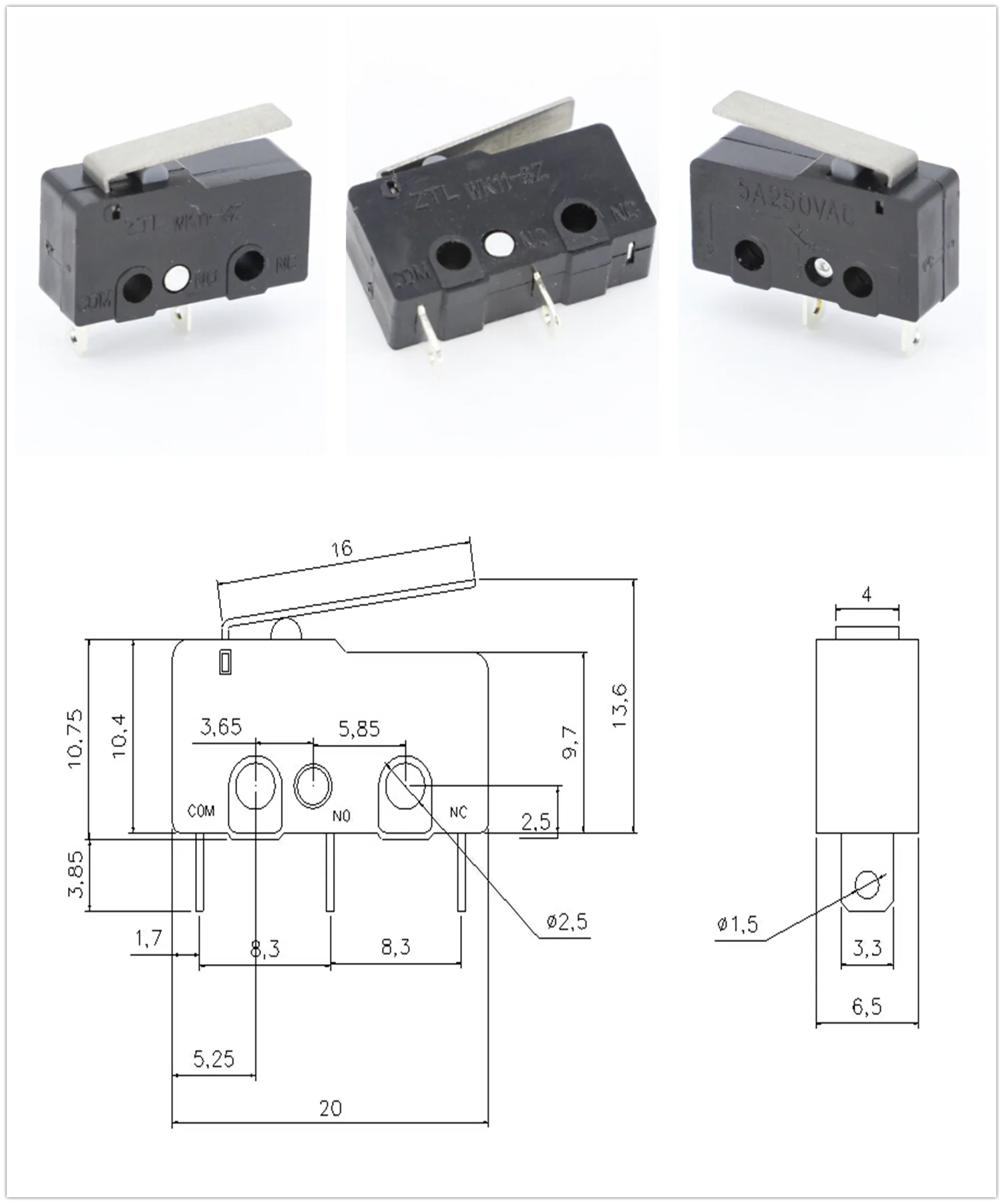 100 Stück/Los 3-Pin/2-Pin Brandneuer Endschalter 5A250VAC KW11-3Z Mini-Mikroschalter mit Rolle für Lasermaschinen Mikro-Endschalter-Sensor – Detail 7