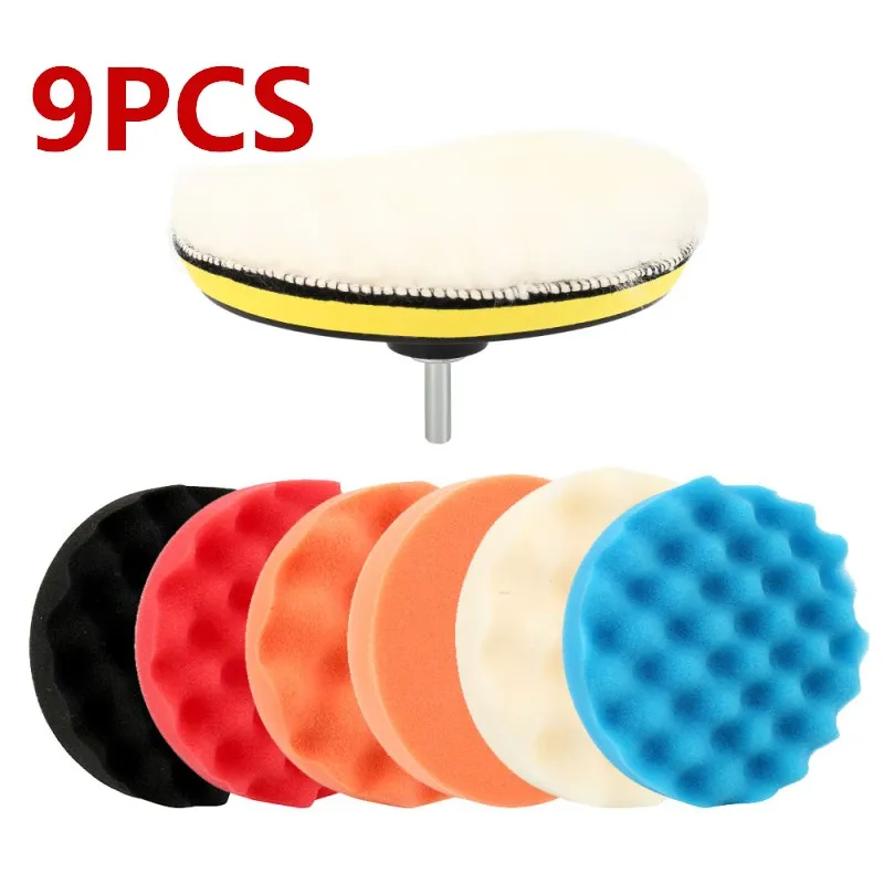 9 Pcs/Set Car Polishing Pad 3/4/5/6/7 inch Sponge Buffing Waxing Boat Car Polish Buffer Drill Wheel polisher Removes Scratchesc