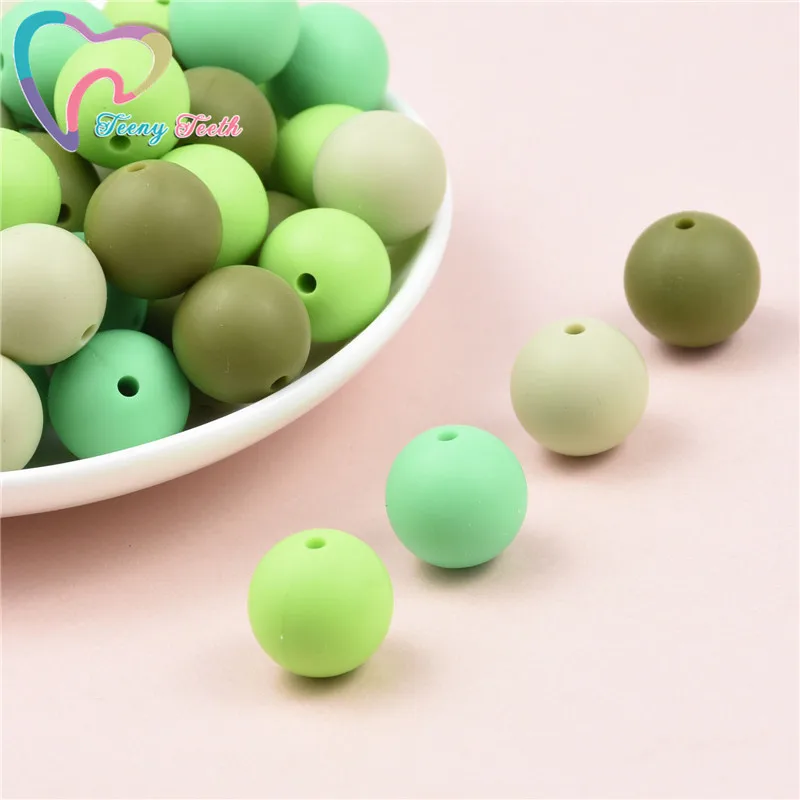 10PCS Sage Green Mix Round 9-15MM Silicone Ball Beads Food Grade Silicone Teether DIY Pacifier Clips Beads Necklace Baby Teether