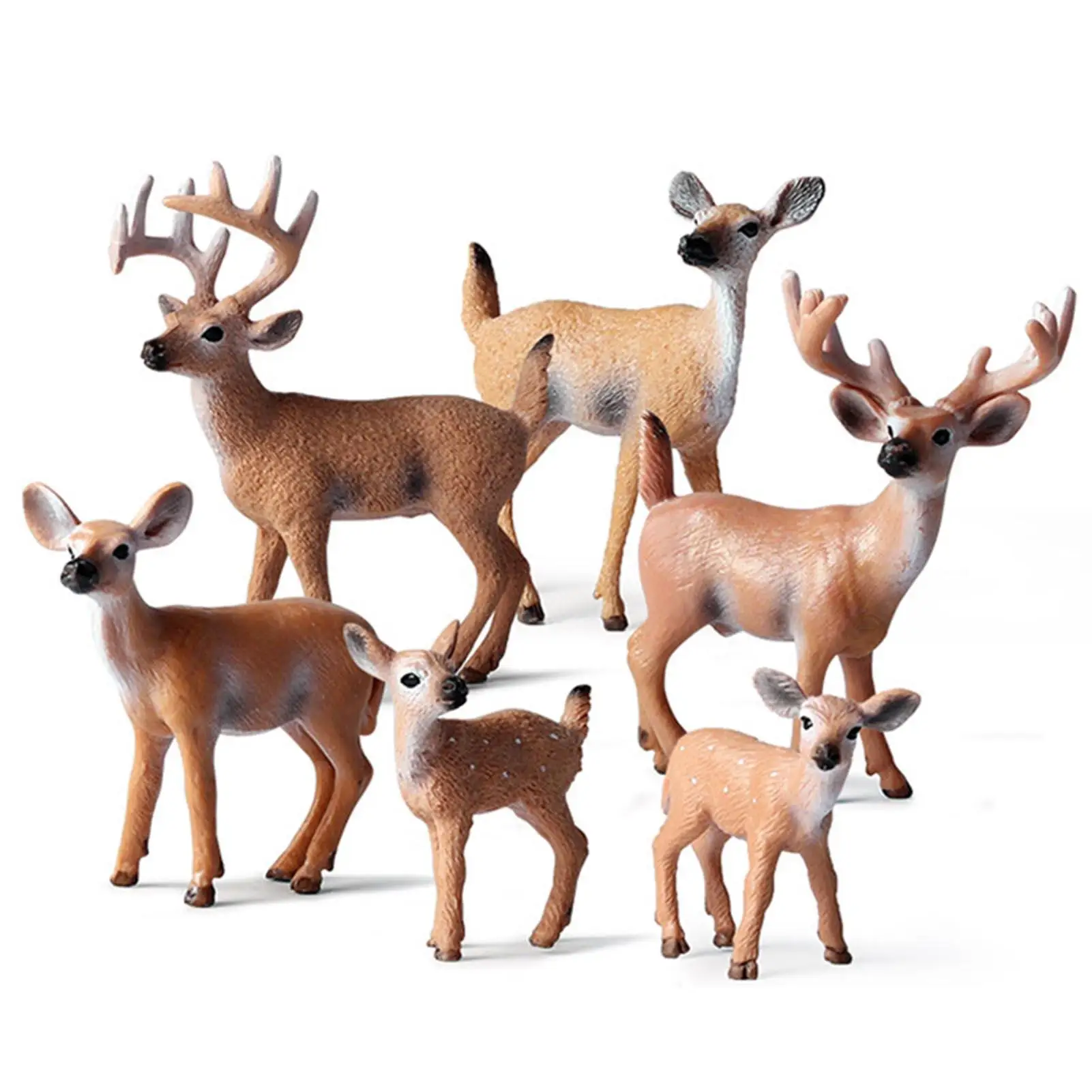 

6PCS Christmas Simulation Elk Model Ornaments Washable Cartoon Animals Craft Ornaments Xmas Decor for Forest Party & Cake Decor