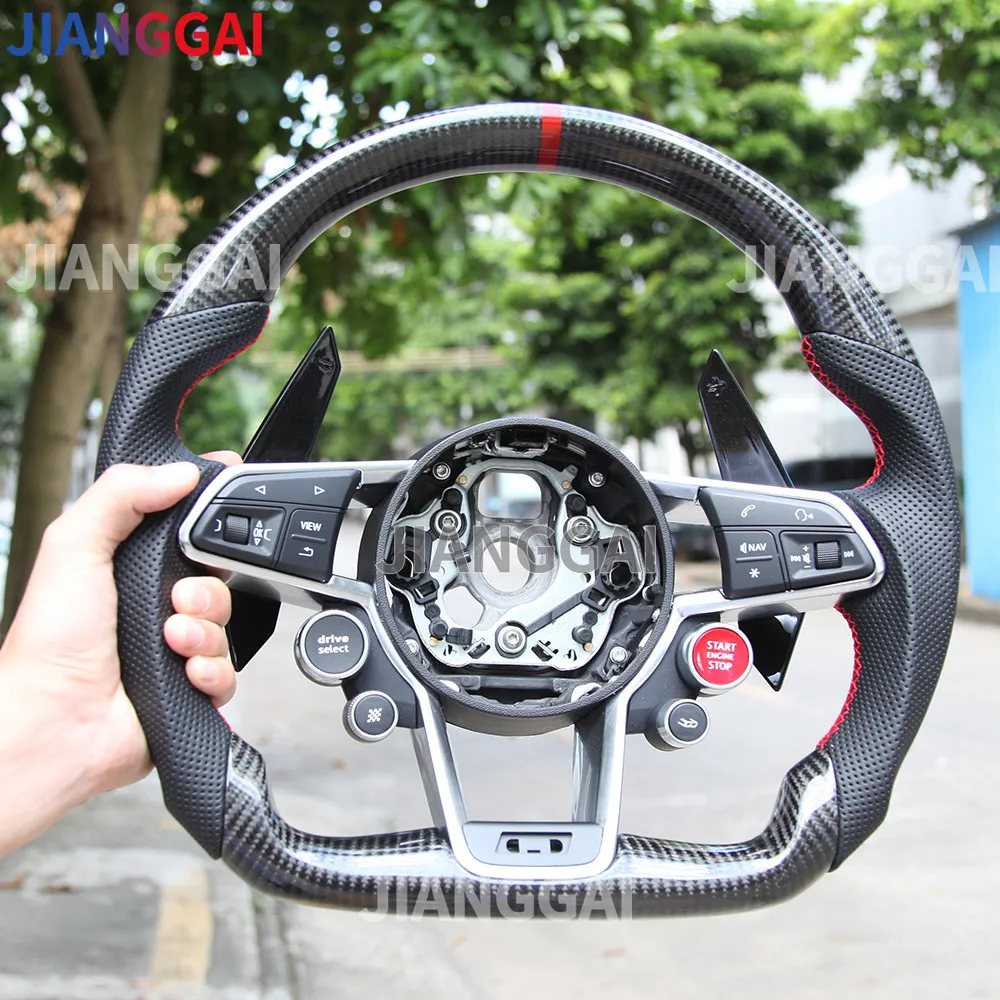 LED Carbon Fiber Leather Steering Wheel Start Buttons Sport For Audi R8 TT A3 A4 A5 A6 A7 S3 S4 S5 S6 S7 2006-2021 Models