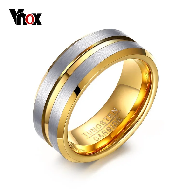 Vnox Tungsten Rings for Men Jewelry 8mm Punk Men\'s Ring Gift Gold-color