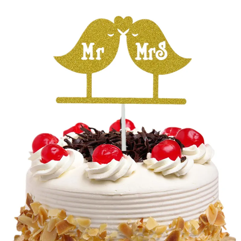 Wedding Cake Topper Love Birds Mr Mrs Cupcakes flags Unique Wedding Gift  Cake Flags Bride Groom Party Decor New Cake Toppers