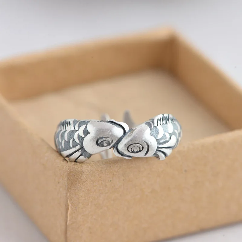 925 Sterling Silver  Open Rings For Women Fashion Girl Sterling-silver-jewelry Fish Rings for Women Adjustable Size Ring