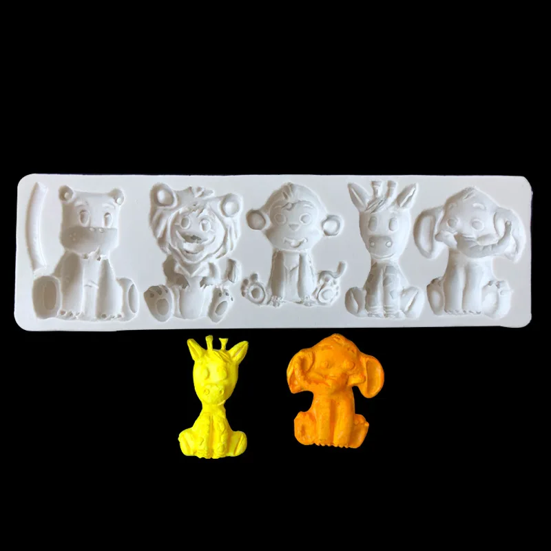 Animals Silicone Mold Elephant Lion Bear Giraffe Monkey Cupcake Topper Fondant Cake Decorating Tools Candy Clay Chocolate Mould