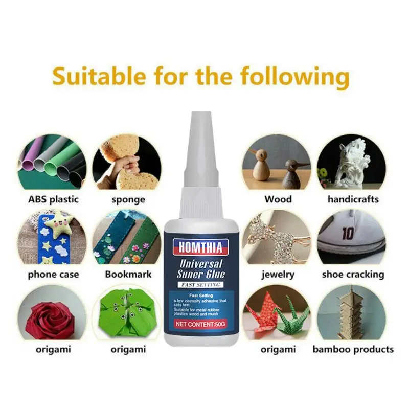 1Pcs 50ML Multifunction HOMTHIA Universal Super Strong Plastic For Resin Ceramic Metal With Durable Adhesive Power