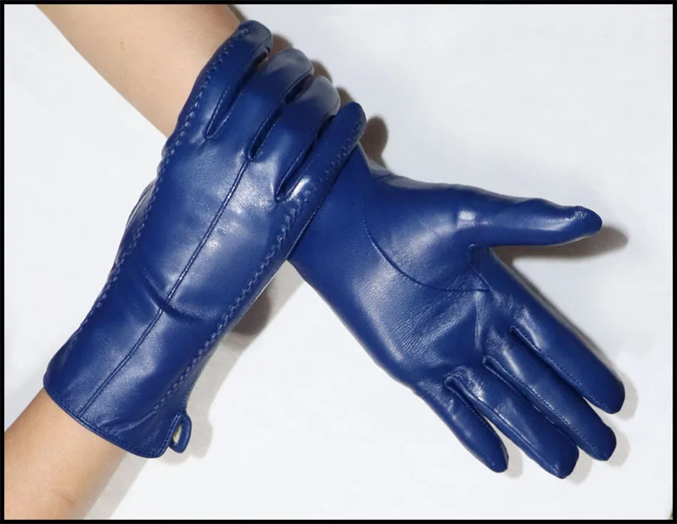 Leather gloves women's sheepskin flannel lining winter warmth high-grade black touch screen color leather gloves driving new