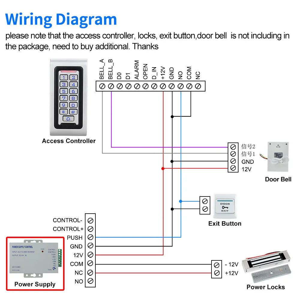 Access Control Power Supply DC12V/3A Output 110-260VAC Input Voltage with Time Delay for Electronic Lock Video Intercom K80