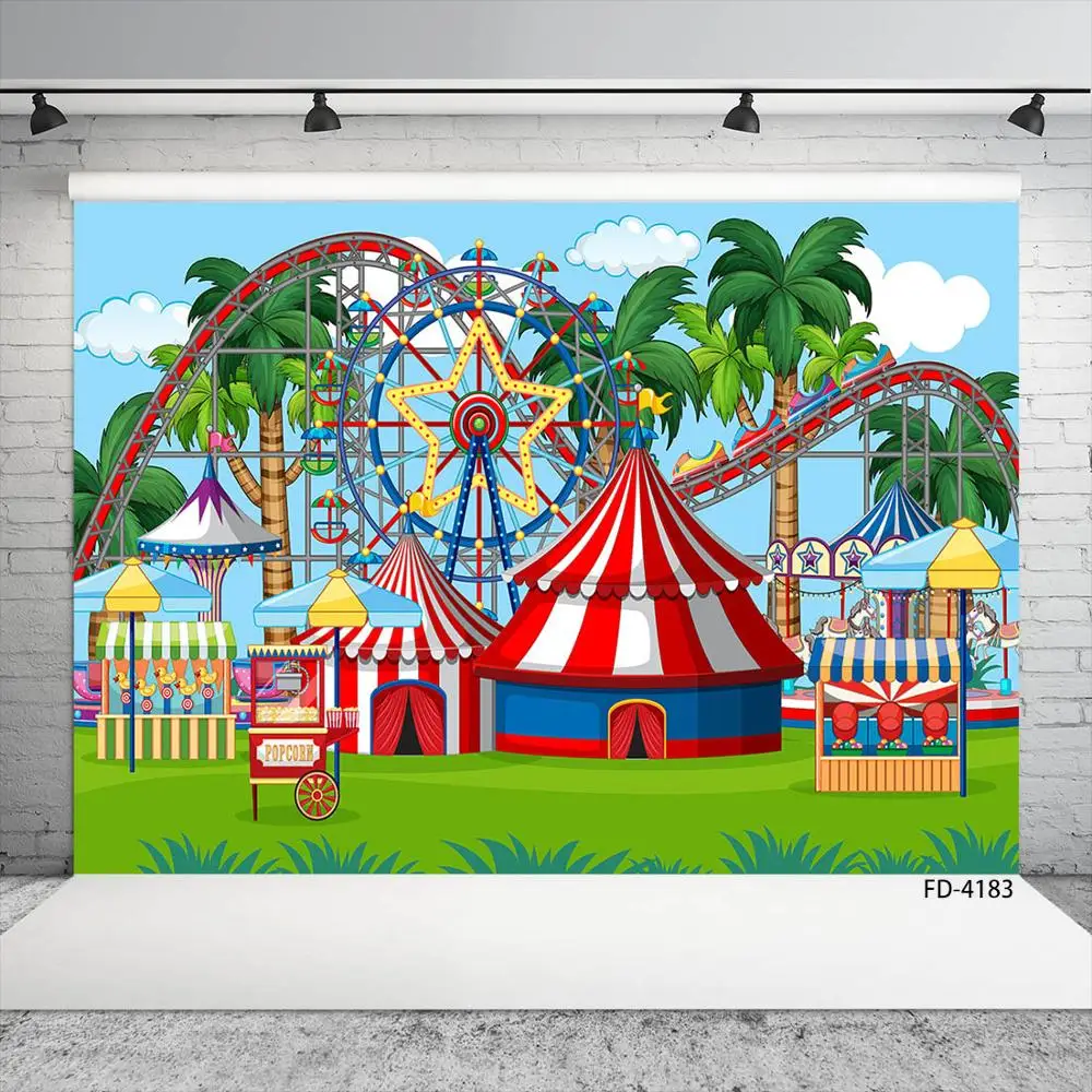 Roller Coaster Circus Carnival Photo Backdrop Vinyl Backgrounds for Baby Shower Children Birthday Photocall Photography Props