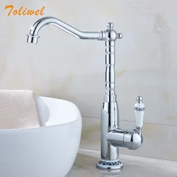 Bathroom Basin Faucet Brass Single Hole Deck Mounted Hot Cold Water Basin Kitchen Sink faucet Mixer Taps