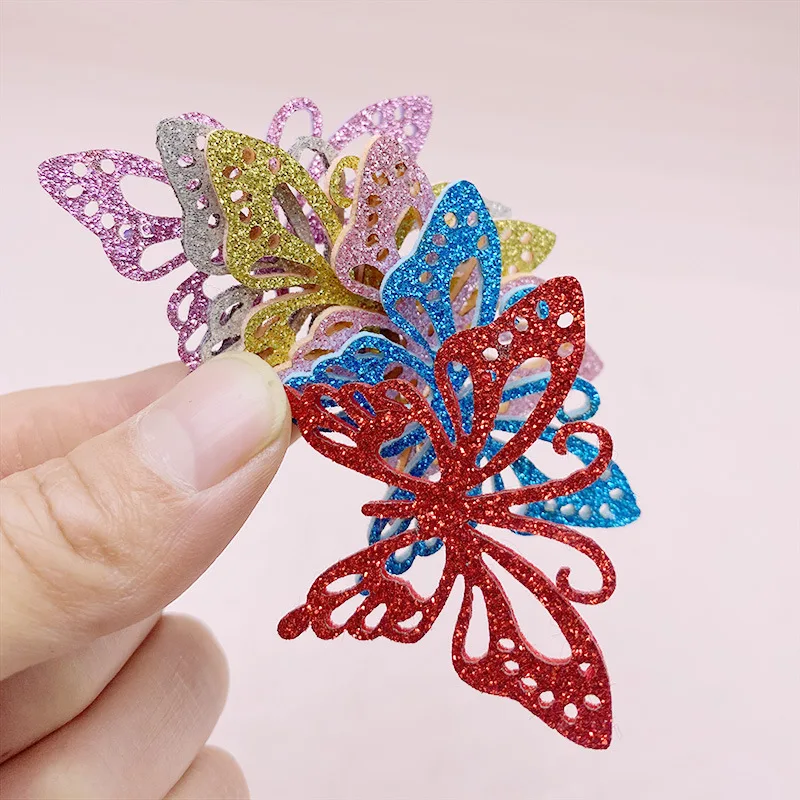 

120pcs/lot Hollow gold powder glitter butterfly shiny emulational butterfly patch DIY hair clips shoe etc decoration accessories