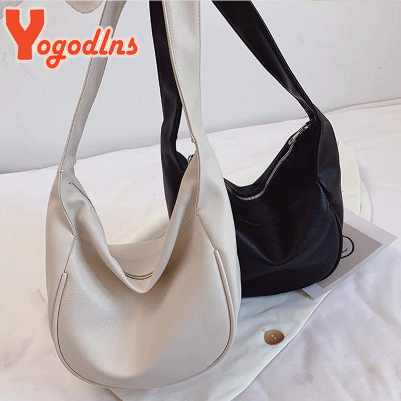 Yogodlns Vintage Dumpling Shoulder Bag for Women PU Leather Crossbody Bag Simple Solid Color Handbag Large Capcaity Hobo Bag Sac