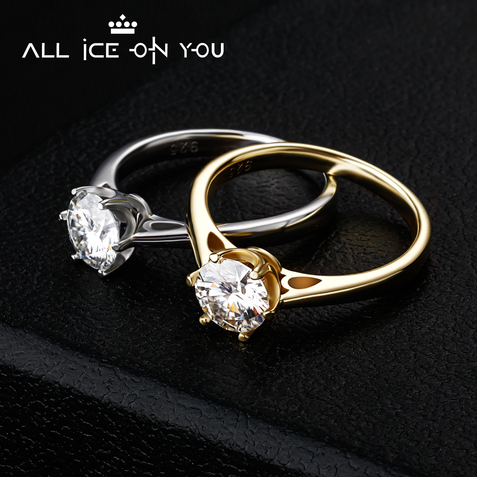 

2021 Real Gold Plated Luxury 925 Sterling Silver 1ct D Color Moissanite VVS1 Jewelry Wedding Diamond Stud 6 Claw Ring Women Gift