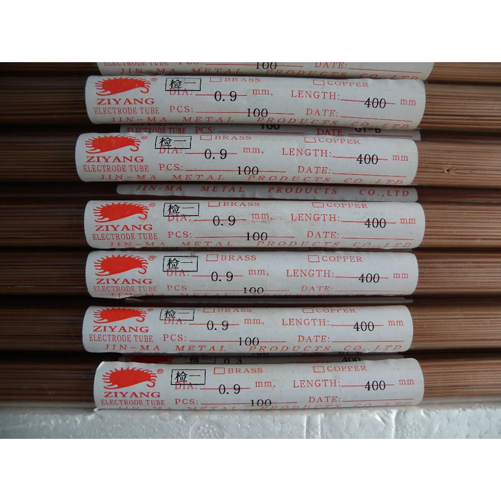 ท่อขั้วไฟฟ้าทองแดง EDM Ziyang OD 0.9*400มม. รูเดียวสำหรับเครื่องเจาะ EDM