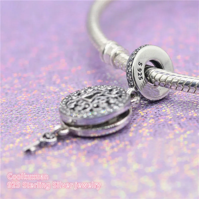 Autumn 925 Sterling Silver Regal Love Key Dangle Charm, Clear CZ Beads Fit Original Pandora Charms Bracelet Jewelry Making