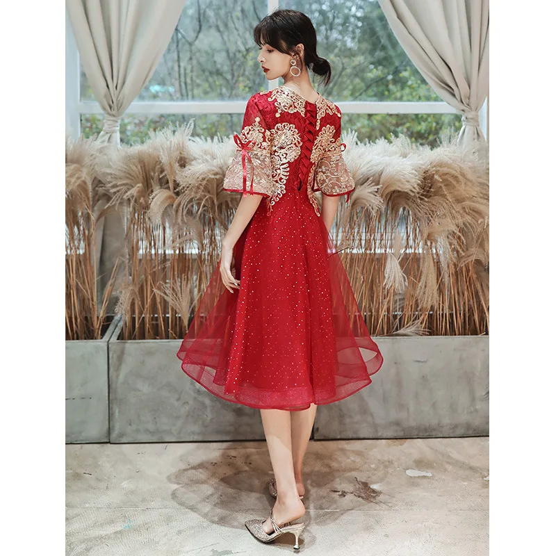 Vintage red Bridal Embroidery Sweetheart Lace Up Evening Dresses Chinese style Wedding Dress Oriental Womens Qipao Vestidos