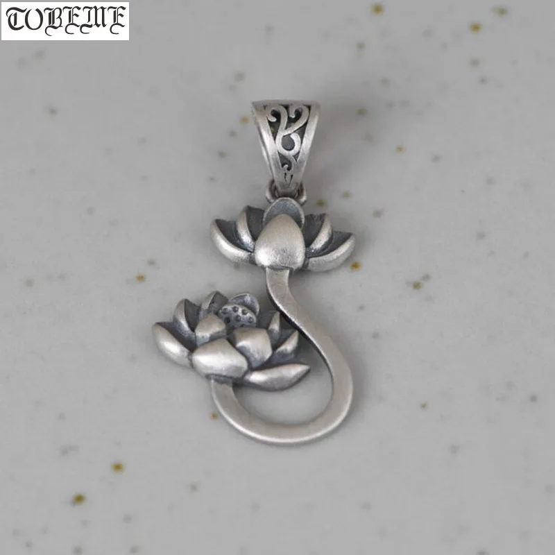 Handmade 100% 925 Silver Lotus Pendant Real Sterling Flower Women Pendant Pure Silver Lotus Flower Pendant