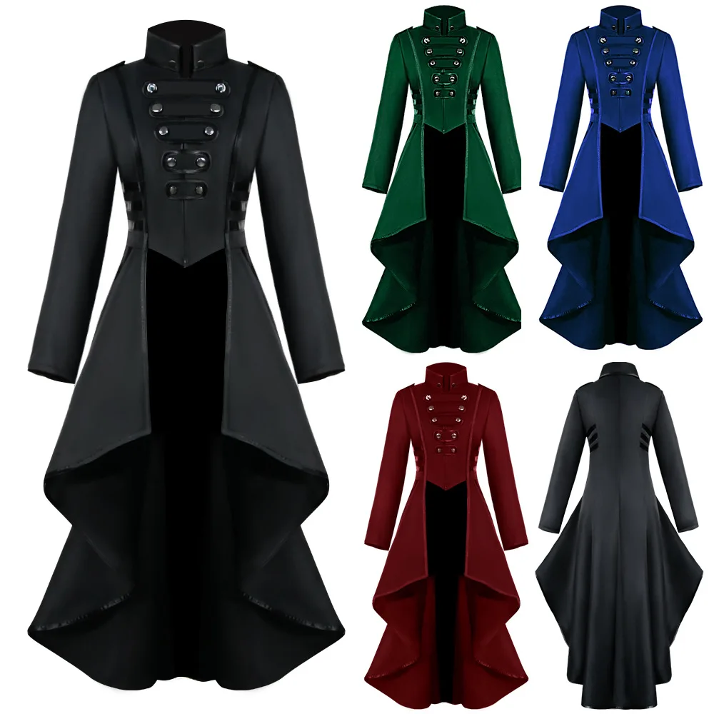 Women Halloween Jackets Gothic Steampunk Button Lace Corset Medieval Renaissance Victorian Carnival Costume Coat Tailcoat Jacket