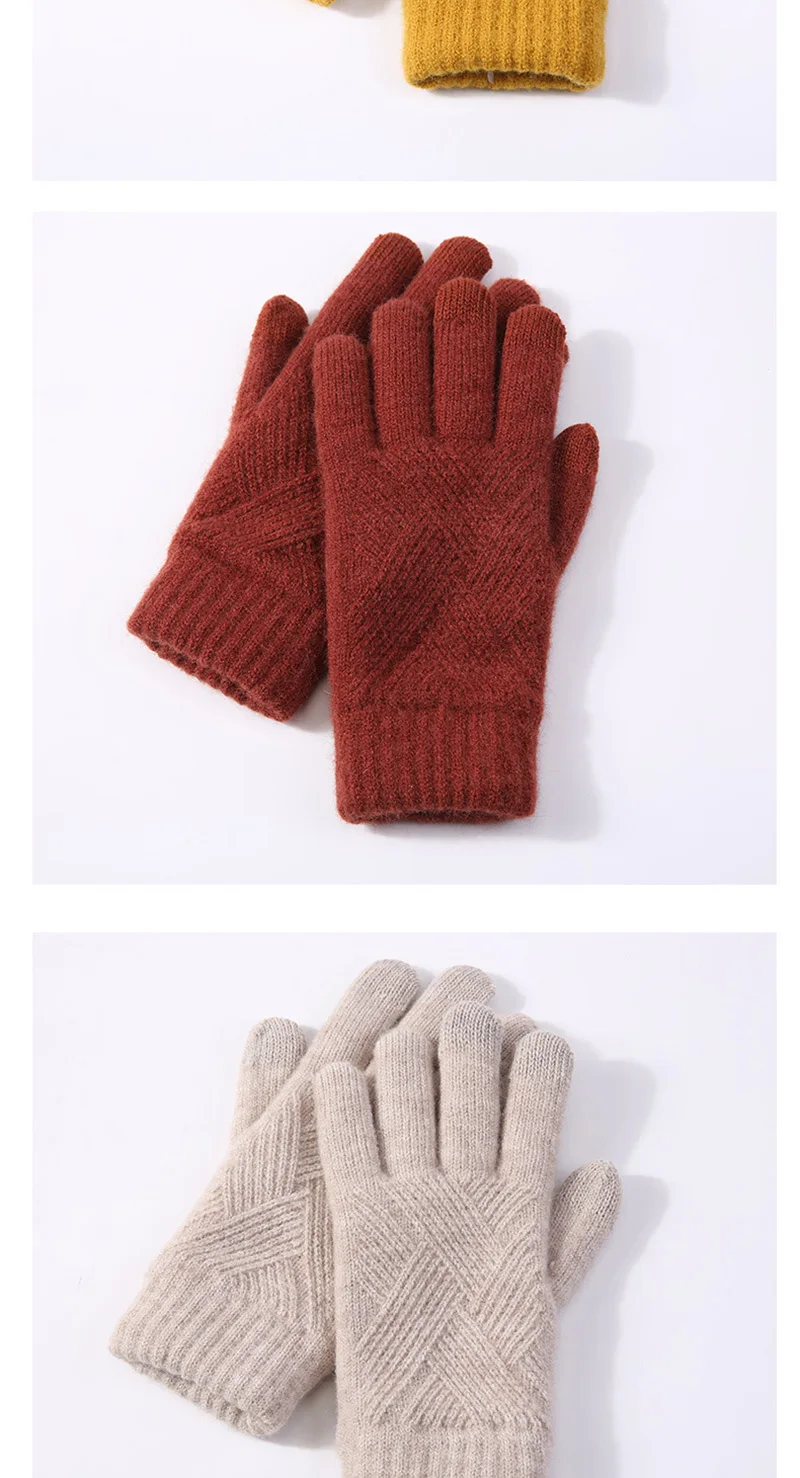 Female Winter Warm Knitted Full Finger Gloves Men Solid Woolen Touch Screen Mittens Women Thick Warm Cycling Driving Gloves H46