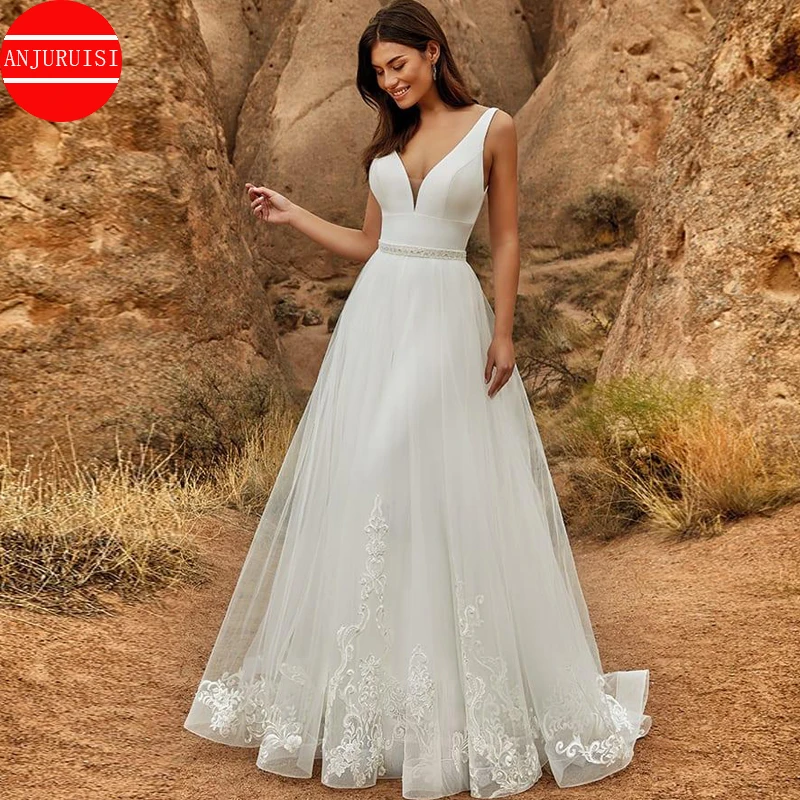 

Lace Appliques Wedding Dress A Line Vestido De Novia 2022 Hochzeit Suknia Bride Gown Robe Mariage Boda Trouwjurk Beaded Belt