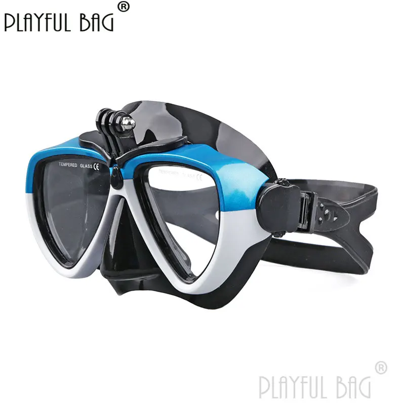 

Playful bag Diving goggles With camera holder Adult snorkeling equipment anti-fog film tempered glass lens Swimming goggles E135