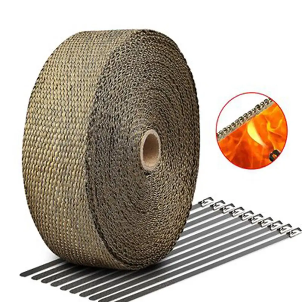 5cm*5M 10M 15M 20M Motorcycle Exhaust Heat Wrap Thermal Exhaust Tape for Motorcycle Fiberglass Heat Shield Tape with Stainless