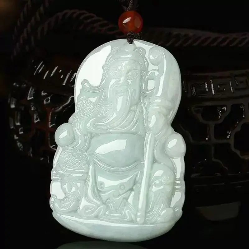 

Perfect Burma Jade Pendant Guan Yu God Amulet Wealth Patronus Periapt Emerald Churinga Lucky