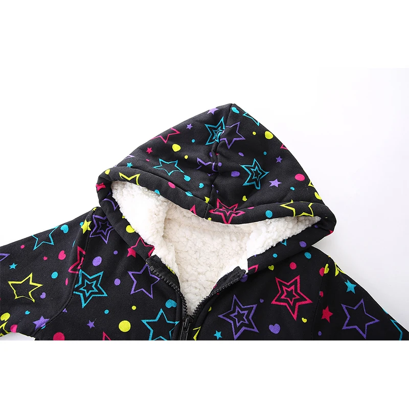 Mudkingdom Girls Boys Winter Hoodie Jacket Fleece Lined Star Dots Prints Zipper Pocket Warm Casual Outerwear for Kids Clothes