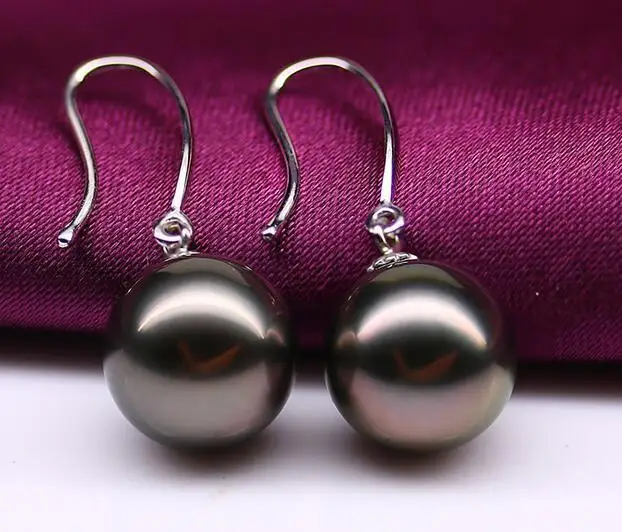 

free shipping charming 10-11mm Tahitian round black red pearl earring 925s