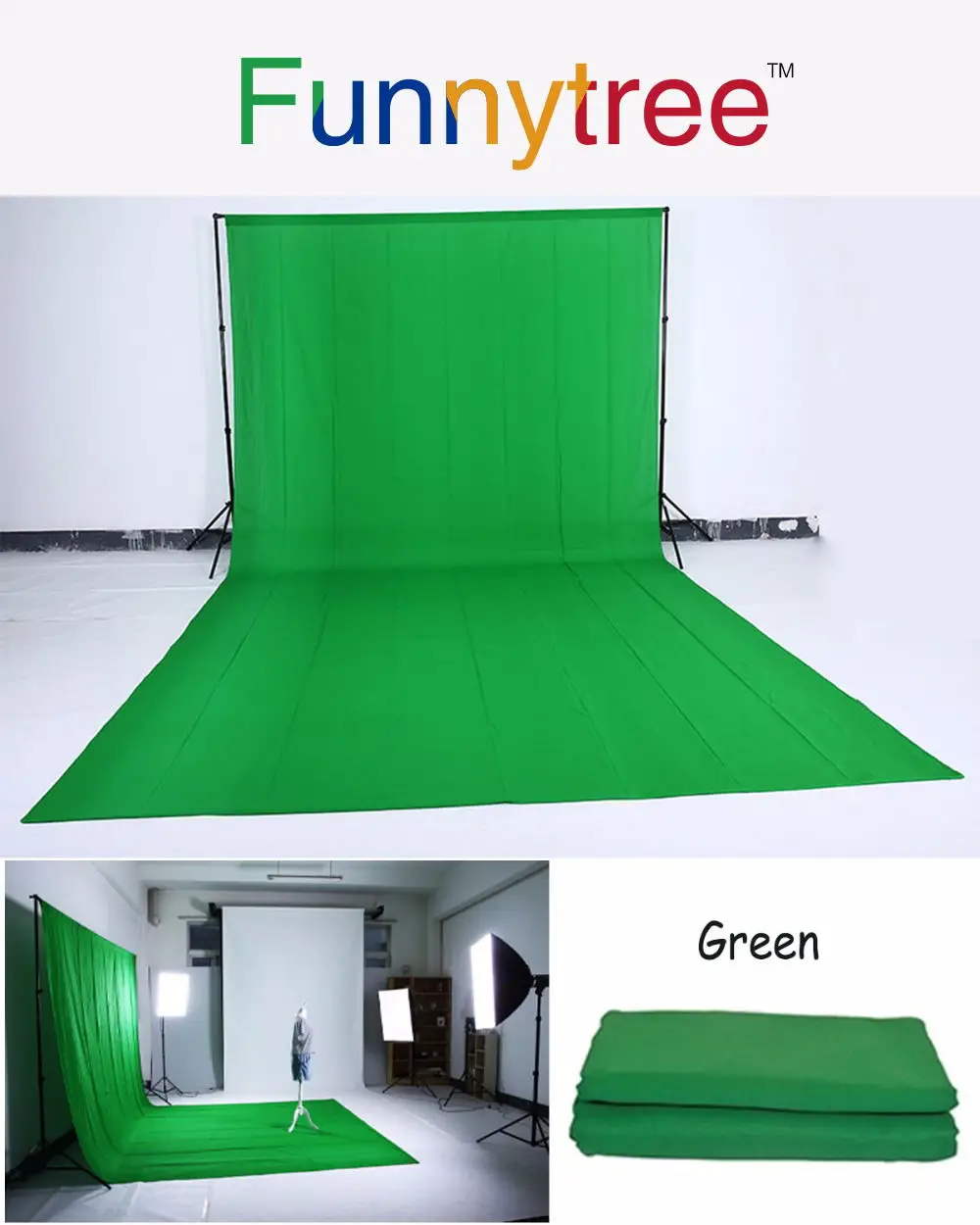 

Funnytree Green black white screen background chroma key photo studio Professional backdrop photozone photocall photography