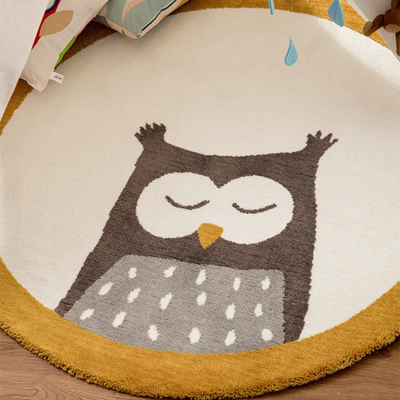 Owl Environmentally Friendly Tasteless Round Children's Carpet Cartoon Animal Pattern Bedroom Room Bedside Game Crawling Mat