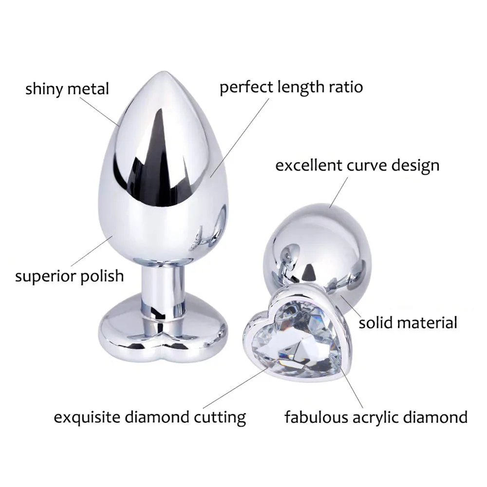 3Pcs Stainless Steel Anal Plug Buttplug G-Spot Stimulator Smooth Metal Crystal Jewelry Heart Shaped Sex Toys for Couples Adults image 4